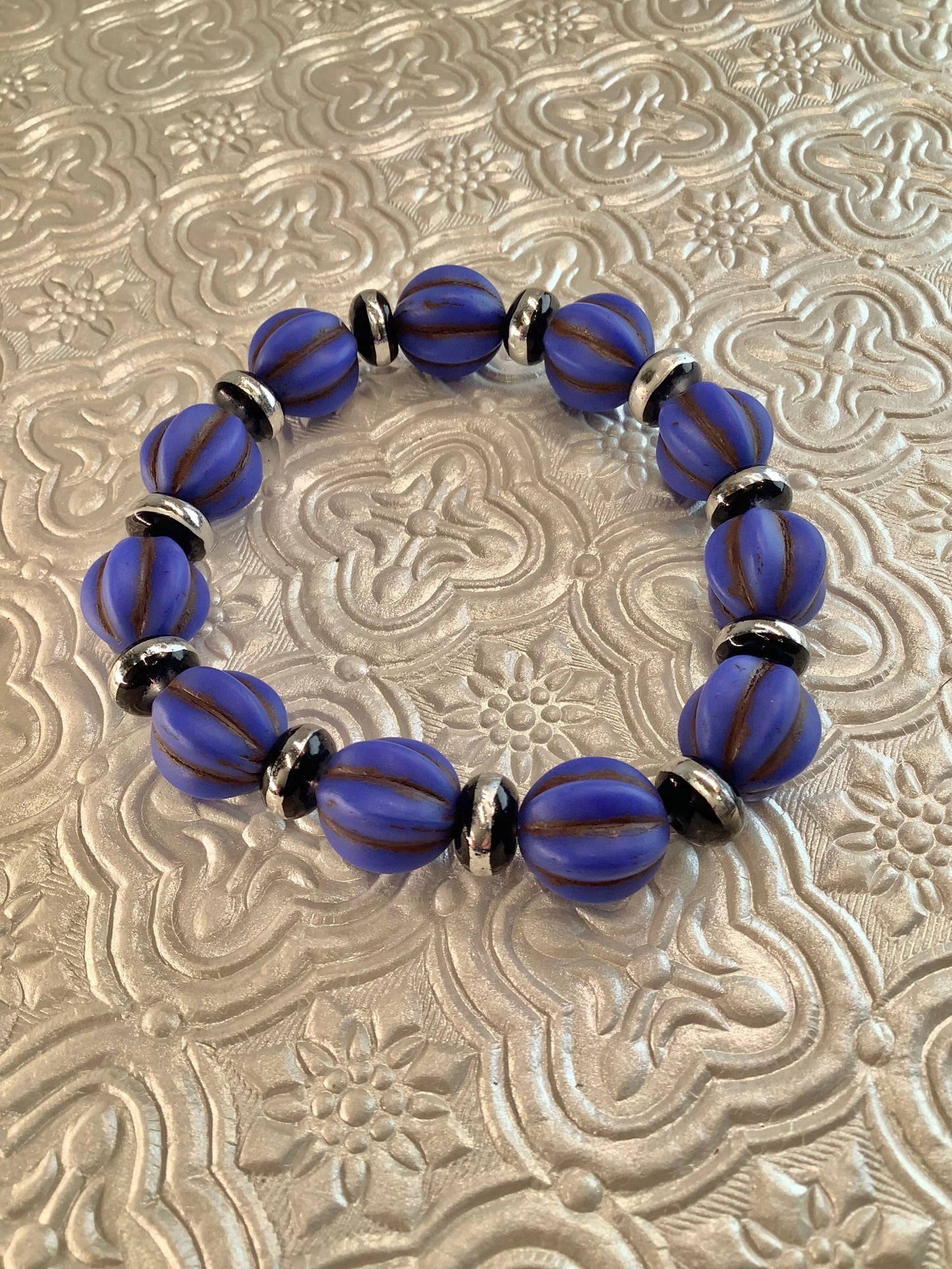 Indigo Melon Bead Bracelet